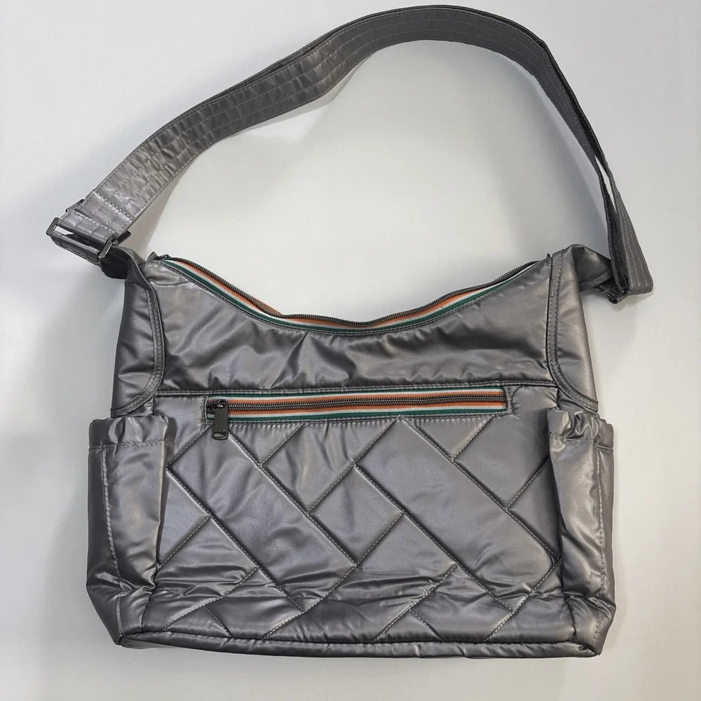 Lug Camper SE Purse Crossbody Bag Metallic Silver Zipper Travel Organizer Tote
